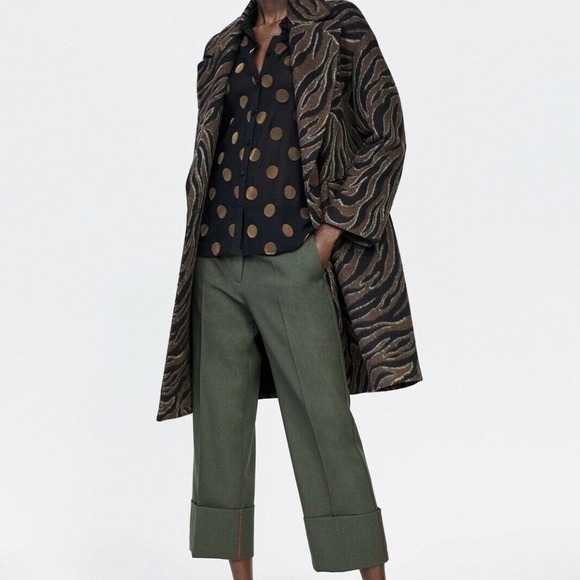 Brand New Zara Brown Patterned Trench Coat - Picture 5 of 5